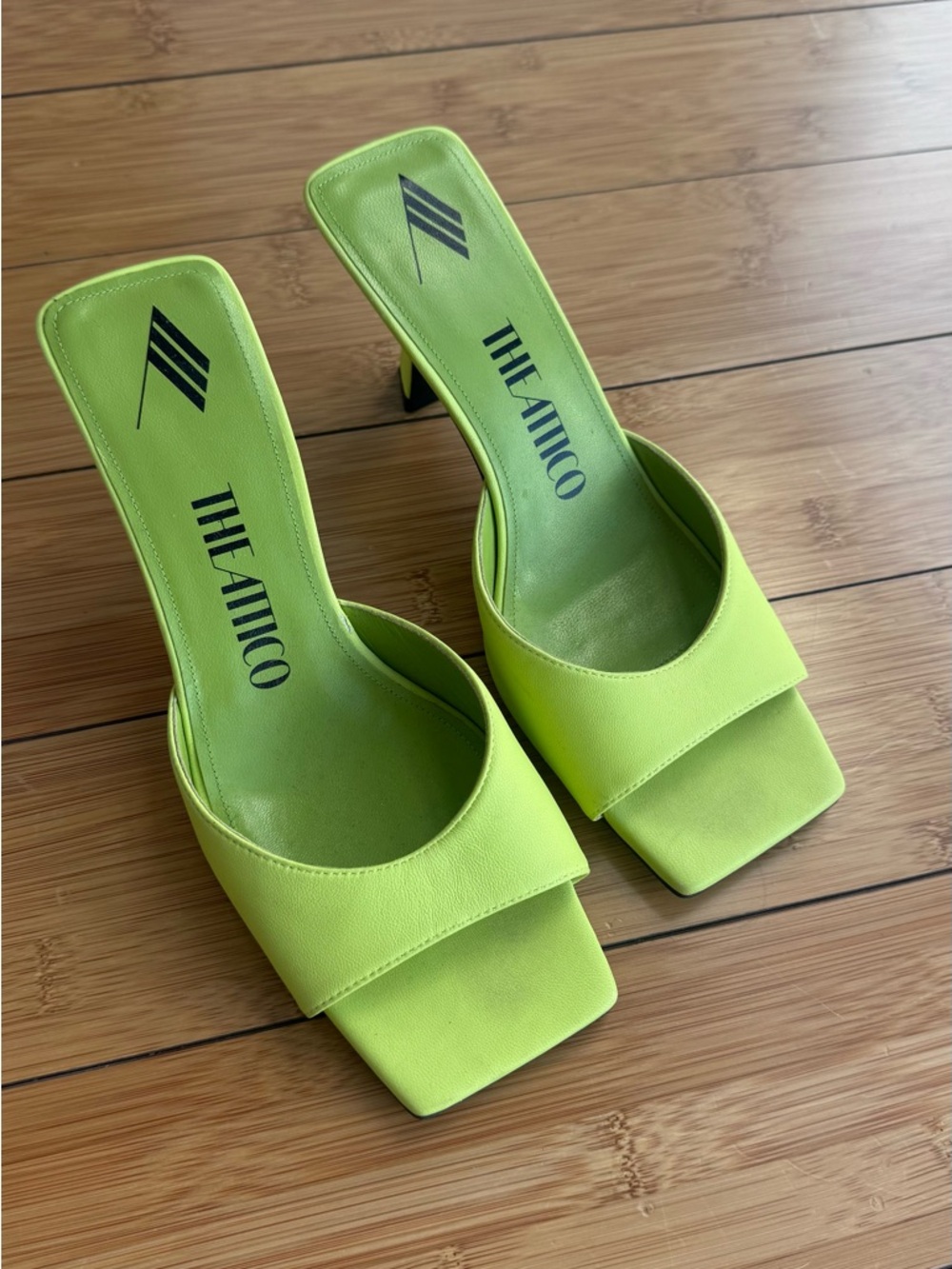 The Attico Lime Square-Toe Mule Heels
